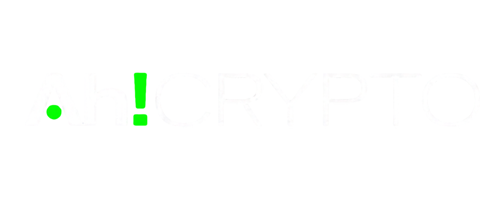 The image features the text "Ah! CRYPTO" on a black background. The word "Ah!" is in white with a green dot over the exclamation mark, while "CRYPTO" is entirely in white.