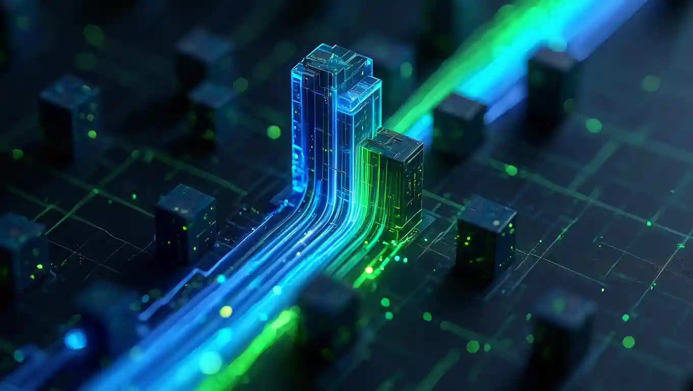 How to Compare Crypto Platforms and Tools in 2025 1 A digital illustration of glowing blue and green circuit-like pathways flowing through a grid of rectangular blocks, evoking a futuristic cityscape where you can compare crypto platforms and tools seamlessly.